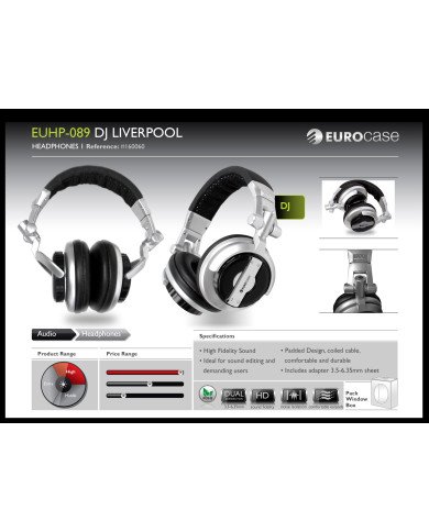 AUDIFONO EUROCASE HEADPHONE DJ JACK 3.5mm (EUHP-089)