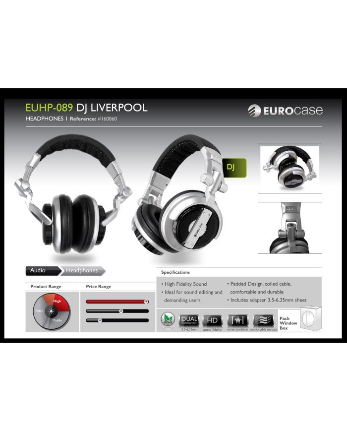 AUDIFONO EUROCASE HEADPHONE DJ JACK 3.5mm (EUHP-089)