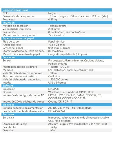 3NSTAR IMPRESORA TERMICA POS 80MM USB & LAN (RPT004)