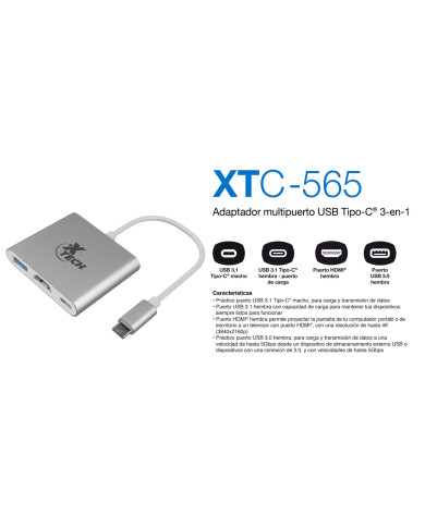 XTECH HUB MULTIPUERTOS USB-C 3 EN 1 (XTC-565)