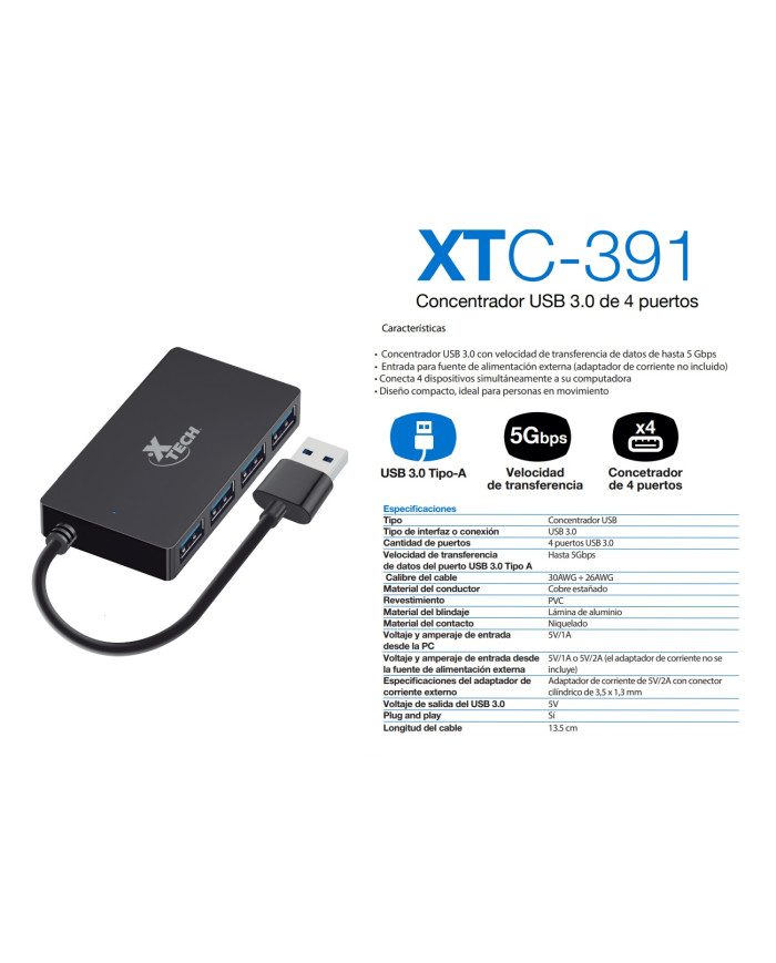XTECH HUB 4* USB 3.0 (XTC-391)