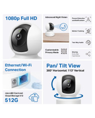 TP-LINK TAPO CAMARA DE SEGURIDAD 2MP WIFI/LAN GIRATORIA INTERIOR (C202)