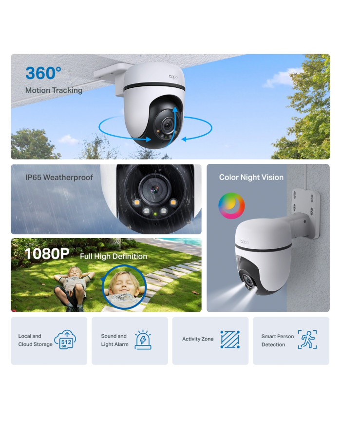 TP-LINK TAPO CAMARA DE SEGURIDAD 2MP WIFI GIRATORIA EXTERIOR IP65 (C500)