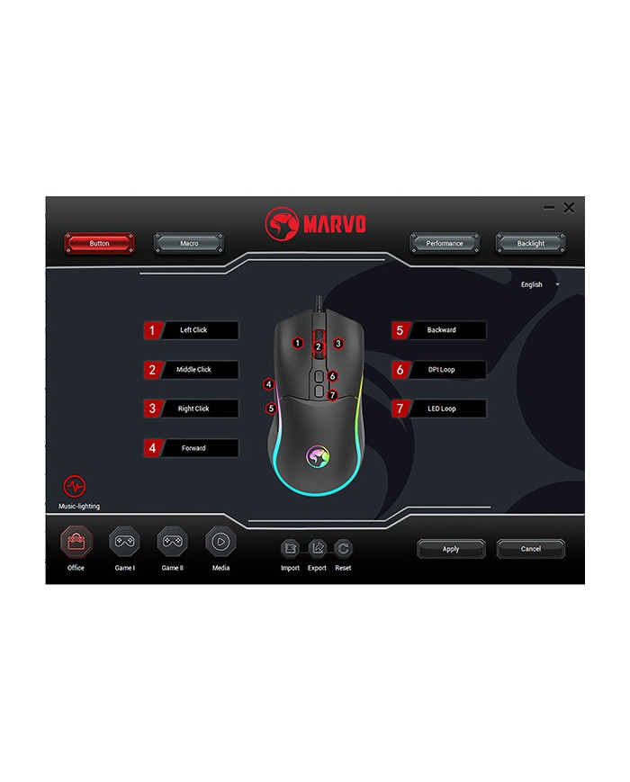 MARVO MOUSE GAMER SCORPION TEPO 60 7200 DPI RGB (M358)