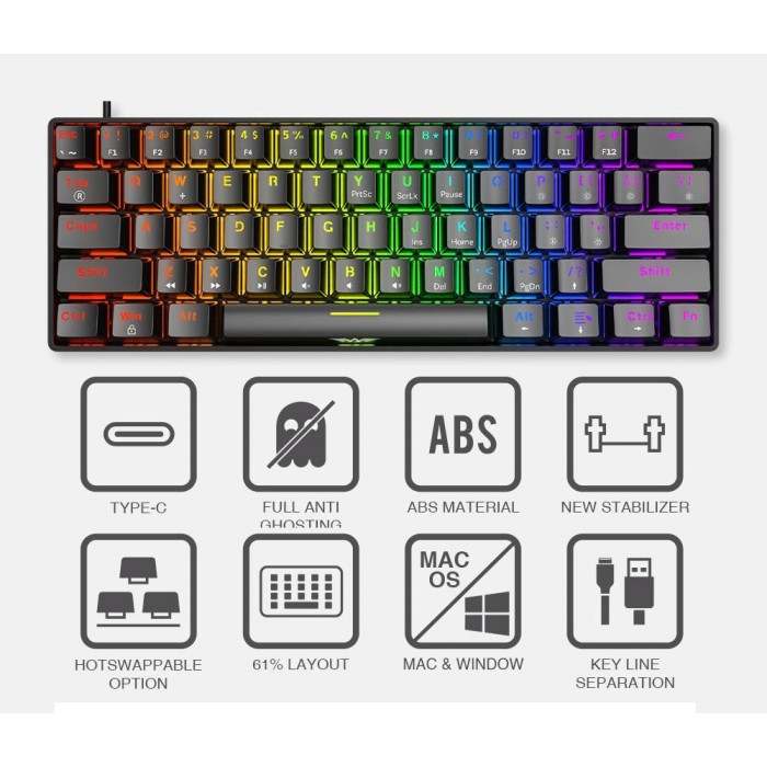 ARMAGGEDDON TECLADO MECANICO GAMER 61 KEYS (MKA-1C Nex)