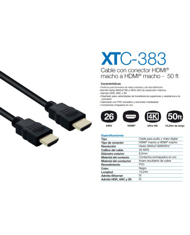 XTECH CABLE DE VIDEO HDMI 4K 15mts (XTC-383)