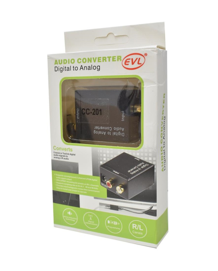EVL CONVERTIDOR AUDIO OPTICO DIGITAL A RCA (CC-201)