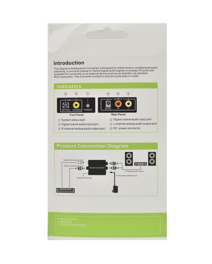 EVL CONVERTIDOR AUDIO OPTICO DIGITAL A RCA (CC-201)