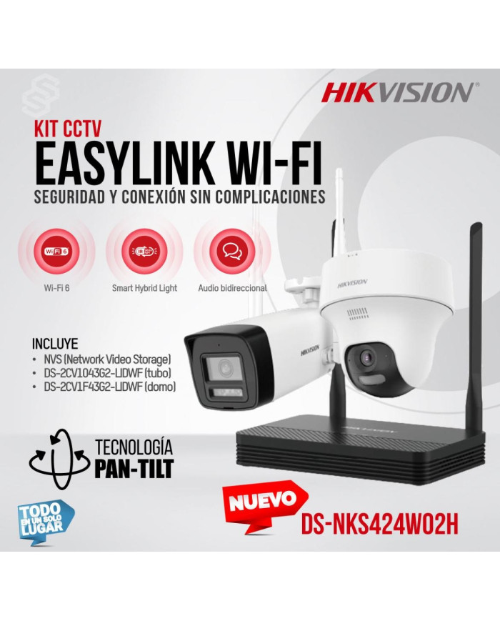 HIKVISION EASYLINK KIT WIFI NVS + 2 CAMARAS 4MP AUDIO (NKS424W02H)