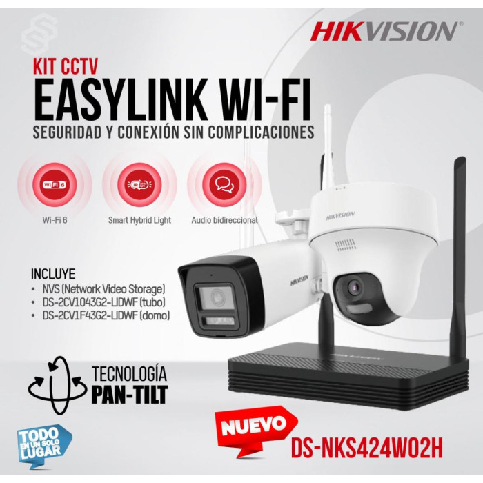 HIKVISION EASYLINK KIT WIFI NVS + 2 CAMARAS 4MP AUDIO (NKS424W02H)