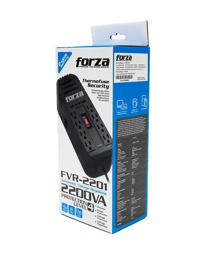 FORZA REGULADOR DE VOLTAJE 2200VA 8 TOMAS (FVR-2201)