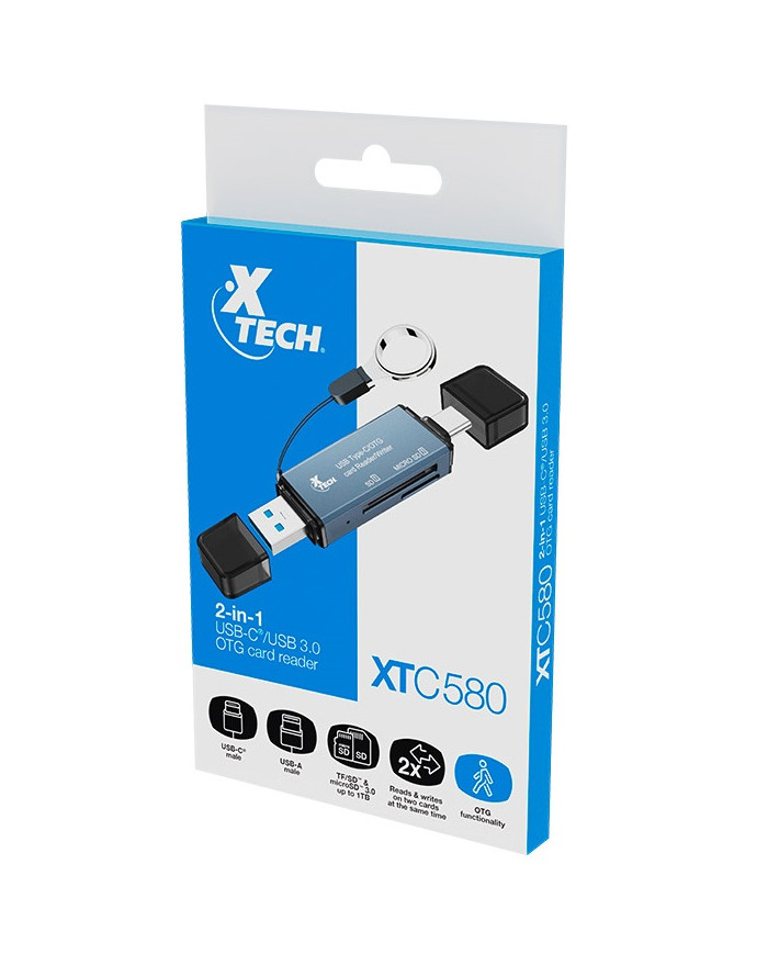 XTECH LECTOR TARJETA DE MEMORIA 2 en 1 (XTC-580)