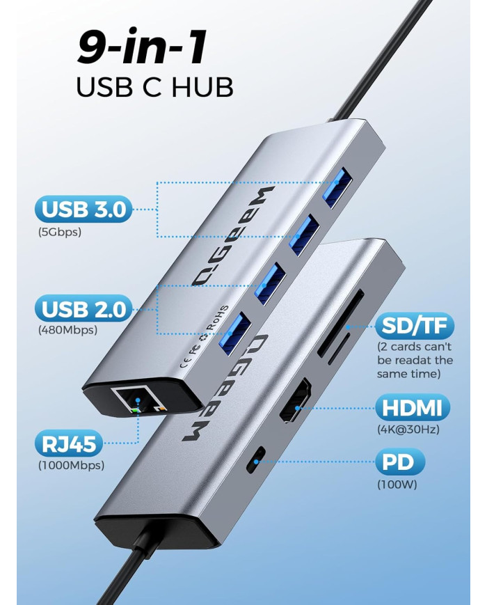 QGEEM HUB USB-C 9 EN 1 MULTIPUERTOS