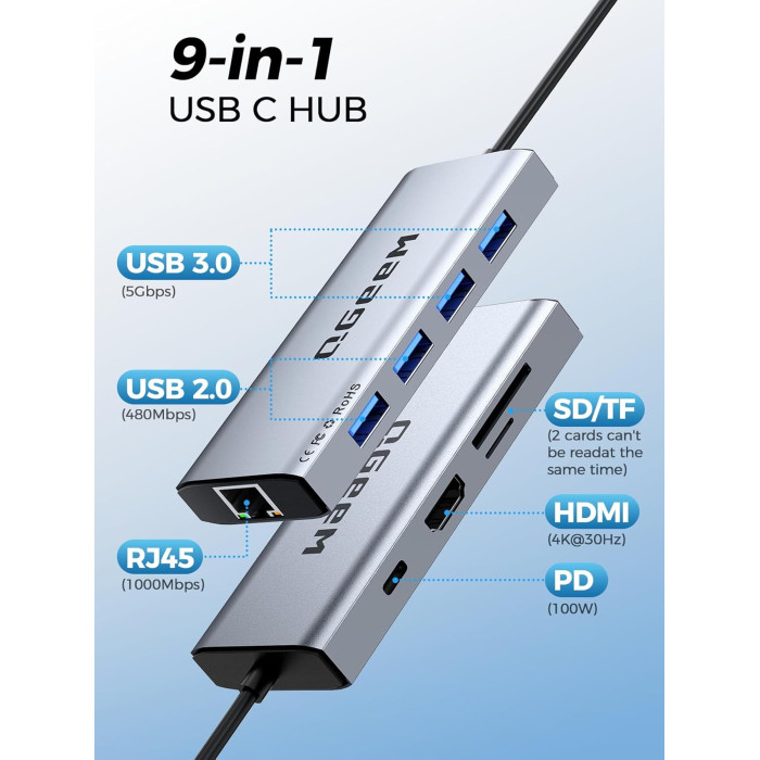 QGEEM HUB USB-C 9 EN 1 MULTIPUERTOS