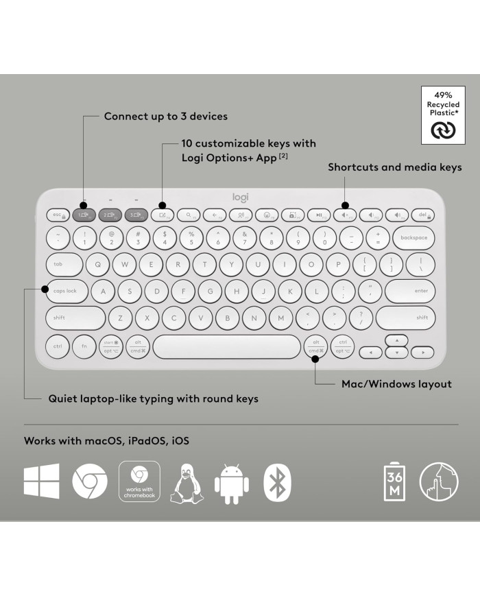LOGITECH TECLADO PEBBLE KEYS 2 BLUETOOTH (K380s)