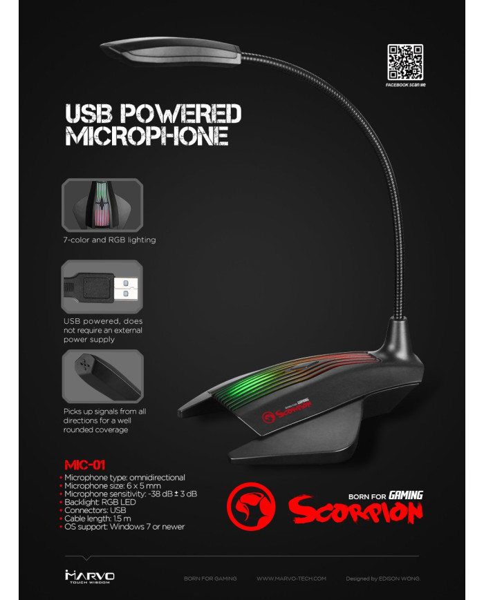 MARVO MICROFONO RGB USB (MIC-01)
