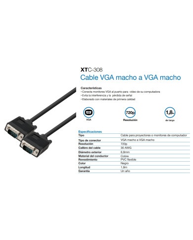 XTECH CABLE DE VIDEO VGA a VGA (XTC-308)
