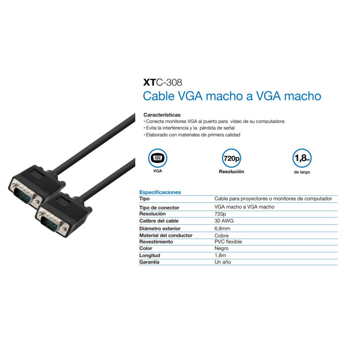 XTECH CABLE DE VIDEO VGA a VGA (XTC-308)