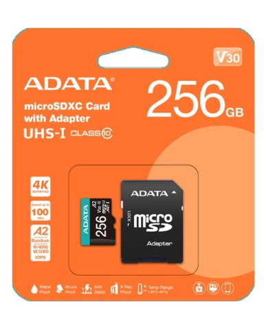 ADATA TARJETA DE MEMORIA PREMIER PRO MICROSD 256GB A2 V30 4K 100MB/s