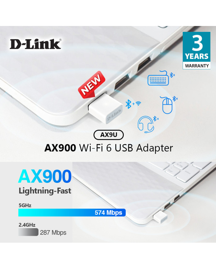 D-LINK ADAPTADOR USB WIFI 6 & BLUETOOTH 5.3 (AX9U)