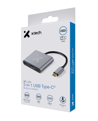 XTECH HUB USB-C 3 EN 1 MULTIPUERTOS (XTC-566)