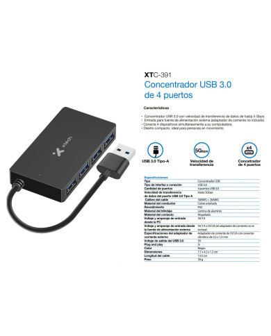 XTECH HUB 4* USB 3.0 (XTC-391)