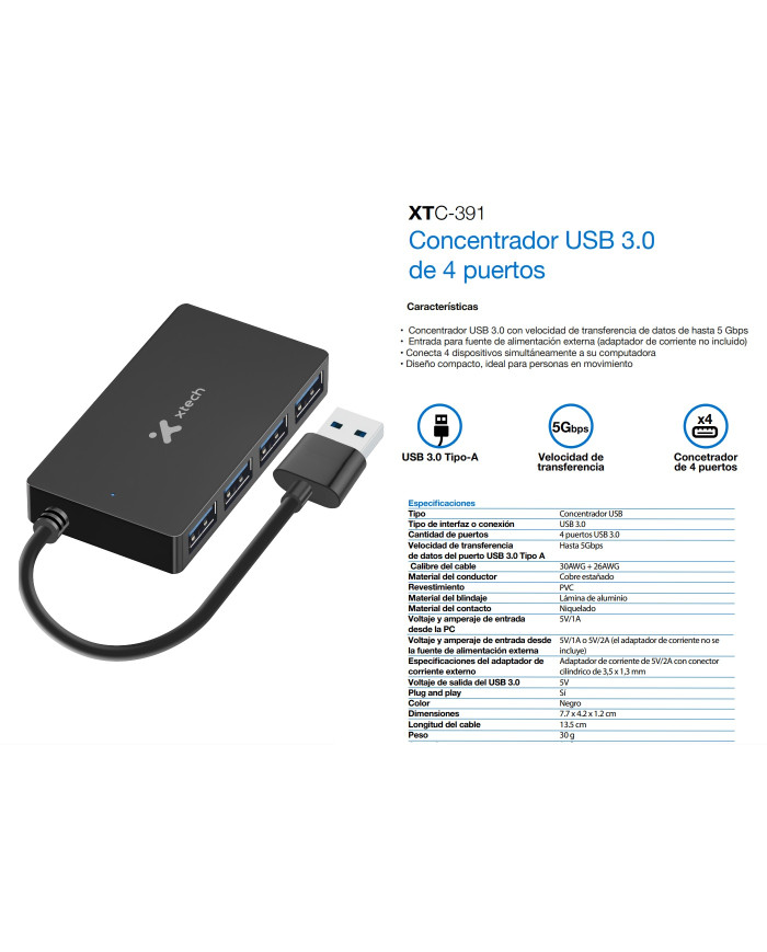 XTECH HUB 4* USB 3.0 (XTC-391)