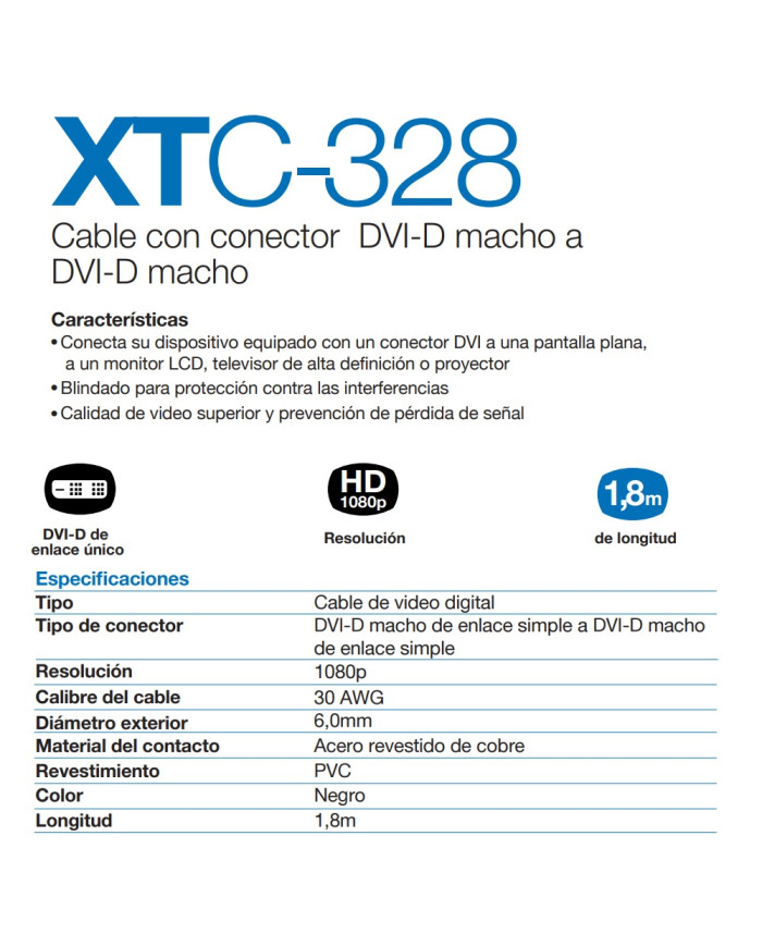 XTECH CABLE DE VIDEO DVI a DVI (XTC-328)