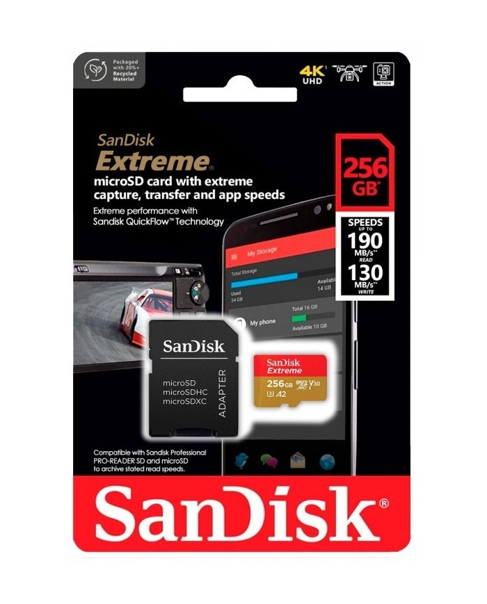 SANDISK TARJETA DE MEMORIA MICROSD 256GB 190MB/s V30 A2 U3 (EXTREME)