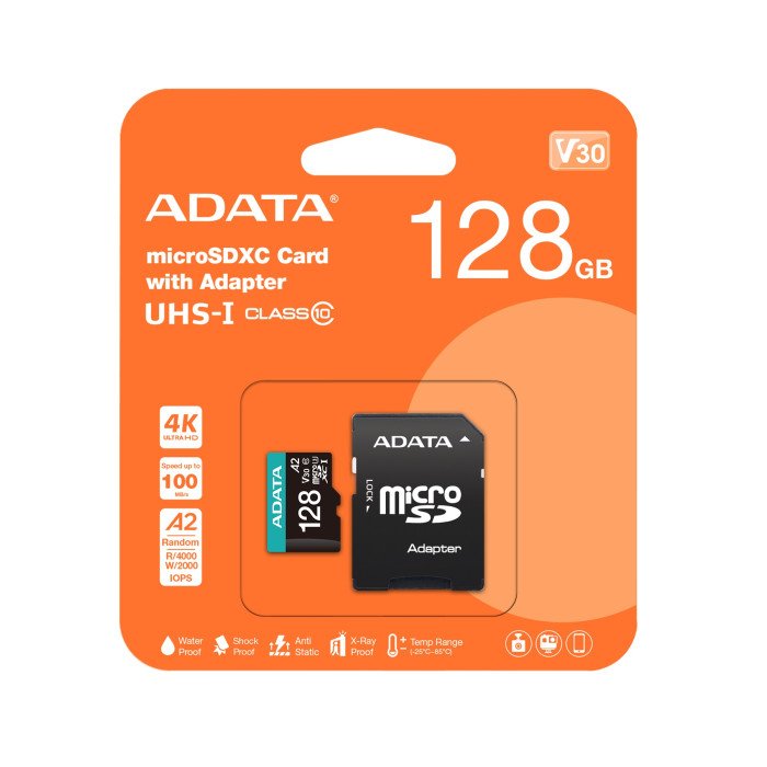 ADATA TARJETA DE MEMORIA MICROSD 128GB V30 A2 4K